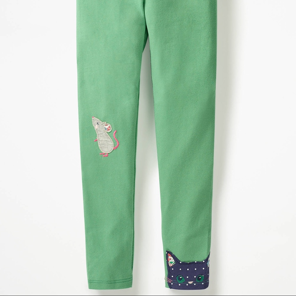 Mini Boden Cat And Mouse Legging, Green, 2/3T